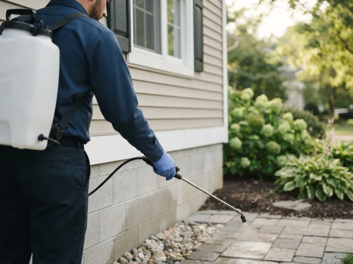Pest control technician inspecting a home in Marine, IL